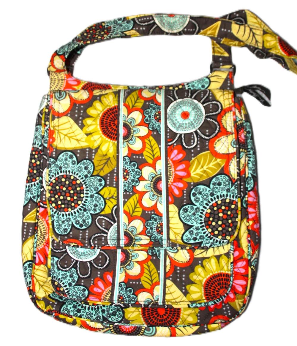 Vera Bradley Folkloric Crossbody Bag Purse Quilted Cotton Floral Brown Multi